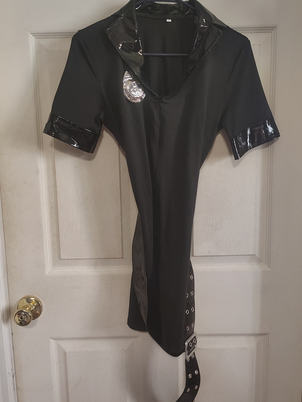 Women’s Police Officer Costume Black Dress, Belt & Hat, Size L